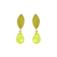 STONE ENCRUSTED LEAF WITH DANGLY TEARDROP GEM EARRINGS