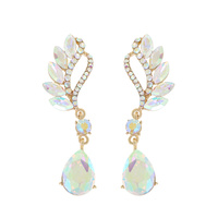 3-TIER CRYSTAL RHINESTONE MARQUISE CUT WING TEARDROP DANGLE AND DROP EARRINGS