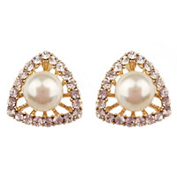 Stone Triangle With Center Pearl Stud Earrings Eq218Gcr