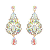 CRYSTAL RHINESTONE TEARDROP SHAPED CHANDELIER EARRINGS