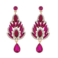 CRYSTAL RHINESTONE TEARDROP SHAPED CHANDELIER EARRINGS