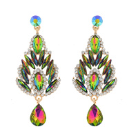 CRYSTAL RHINESTONE TEARDROP SHAPED CHANDELIER EARRINGS