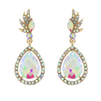 2-TIER CRYSTAL RHINESTONE OPEN TEARDROP WING ACCENT DANGLE AND DROP EARRINGS