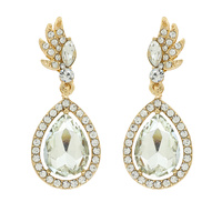2-TIER CRYSTAL RHINESTONE OPEN TEARDROP WING ACCENT DANGLE AND DROP EARRINGS