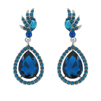 2-TIER CRYSTAL RHINESTONE OPEN TEARDROP WING ACCENT DANGLE AND DROP EARRINGS