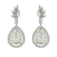 2-TIER CRYSTAL RHINESTONE OPEN TEARDROP WING ACCENT DANGLE AND DROP EARRINGS