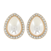 SYNTHETIC PEARL & CRYSTAL RHINESTONE PAVE TEARDROP HALO DROP EARRINGS