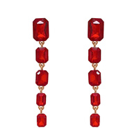 RECTANGLE DANGLY METAL STONE EARRING