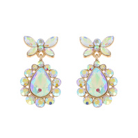 BUTTERFLY POST CRYSTAL RHINESTONE TEARDROP CUT DANGLE AND DROP EARRINGS