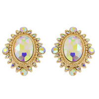 ART DECO OVAL SHAPED RHINESTONE CLUSTER DROP EARRINGS