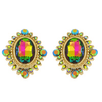 ART DECO OVAL SHAPED RHINESTONE CLUSTER DROP EARRINGS