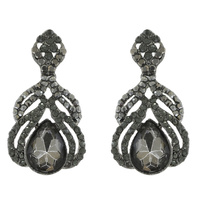 CRYSTAL RHINESTONE PEACOCK FEATHER SHAPED DANGLE AND DROP EARRINGS