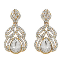 CRYSTAL RHINESTONE PEACOCK FEATHER SHAPED DANGLE AND DROP EARRINGS