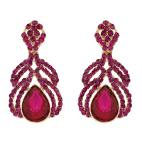 CRYSTAL RHINESTONE PEACOCK FEATHER SHAPED DANGLE AND DROP EARRINGS