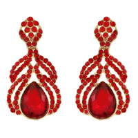 CRYSTAL RHINESTONE PEACOCK FEATHER SHAPED DANGLE AND DROP EARRINGS