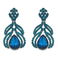CRYSTAL RHINESTONE PEACOCK FEATHER SHAPED DANGLE AND DROP EARRINGS