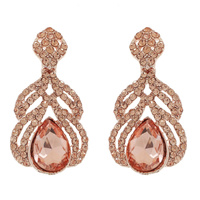 CRYSTAL RHINESTONE PEACOCK FEATHER SHAPED DANGLE AND DROP EARRINGS