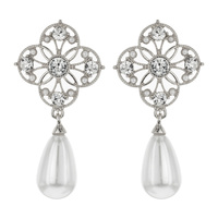 METAL STONE PEARL DROP EARRING