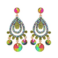 CRYSTAL TEARDROP TASSEL CHANDELIER EARRINGS METAL STONE TEARDROP CHANDELIER EARRING