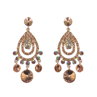 METAL STONE TEARDROP CHANDELIER EARRING