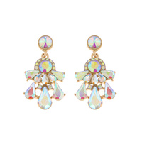 2-TIER CRYSTAL RHINESTONE TEARDROP CLUSTER DANGLE AND DROP EARRINGS