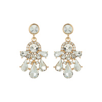 2-TIER CRYSTAL RHINESTONE TEARDROP CLUSTER DANGLE AND DROP EARRINGS
