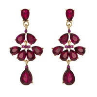 CRYSTAL RHINESTONE TEARDROP CLUSTER LONG DROP EARRINGS