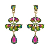 CRYSTAL RHINESTONE TEARDROP CLUSTER LONG DROP EARRINGS