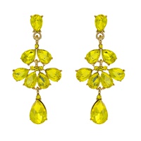 CRYSTAL RHINESTONE TEARDROP CLUSTER LONG DROP EARRINGS