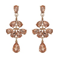 CRYSTAL RHINESTONE TEARDROP CLUSTER LONG DROP EARRINGS
