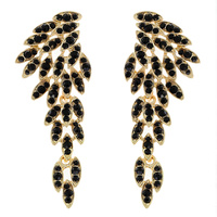WING SHAPED LONG DROP CRYSTAL CLUSTER EARRINGS