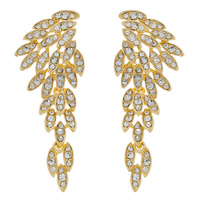 WING SHAPED LONG DROP CRYSTAL CLUSTER EARRINGS