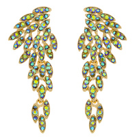 WING SHAPED LONG DROP CRYSTAL CLUSTER EARRINGS