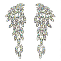 WING SHAPED LONG DROP CRYSTAL CLUSTER EARRINGS