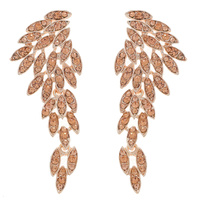 WING SHAPED LONG DROP CRYSTAL CLUSTER EARRINGS