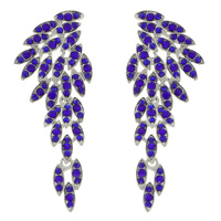 WING SHAPED LONG DROP CRYSTAL CLUSTER EARRINGS