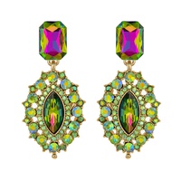 2-TIER CRYSTAL RHINESTONE PETAL CUT HALO LONG DROP EARRINGS