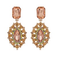 2-TIER CRYSTAL RHINESTONE PETAL CUT HALO LONG DROP EARRINGS