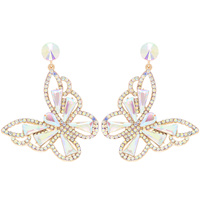 2-TIER BUTTERFLY CRYSTAL GEMSTONE DROP EARRINGS