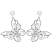 2-TIER BUTTERFLY CRYSTAL GEMSTONE LONG DROP EARRINGS