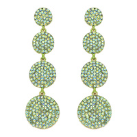 4-TIER CRYSTAL RHINESTONE PAVE DISC LONG DROP EARRINGS