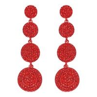4-TIER CRYSTAL RHINESTONE PAVE DISC LONG DROP EARRINGS