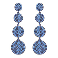 4-TIER CRYSTAL RHINESTONE PAVE DISC LONG DROP EARRINGS