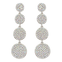 4-TIER CRYSTAL RHINESTONE PAVE DISC LONG DROP EARRINGS