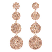 4-TIER CRYSTAL RHINESTONE PAVE DISC LONG DROP EARRINGS