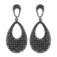 RHINESTONE CLUSTER OVAL DROP STUD EARRINGS