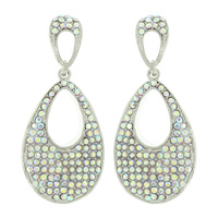 RHINESTONE CLUSTER OVAL DROP STUD EARRINGS