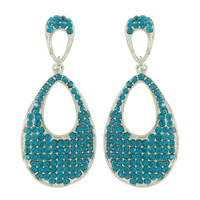 RHINESTONE CLUSTER OVAL DROP STUD EARRINGS