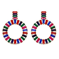 BAGUETTE CUT GEMSTONE CIRCLE STUD EARRINGS