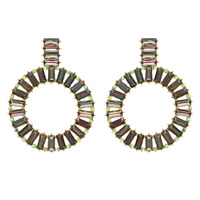 BAGUETTE CUT GEMSTONE CIRCLE STUD EARRINGS